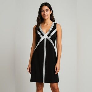 Maggy London Black Sleeveless Sheath Dress with White Trim Size 2